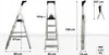 Multiple views of a step ladder with dimensions and weight capacity indicated. Produktbild-Vorschau