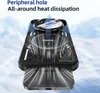 A black phone case with a fan is shown with stylized lines indicating heat dissipation. Produktbild-Vorschau