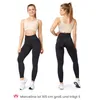 Two views of a woman wearing black leggings and a beige sports bra against a white background. Voir les images du produit