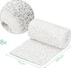 A roll of plaster casting bandages is shown, with a close-up inset of the material texture. Dimensions and quantity are indicated. Produktbild-Vorschau