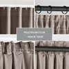 A collage of four close-up images showing different ways to hang and pleat curtains, with a central text overlay. Produktbild-Vorschau