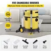 A yellow wet/dry vacuum cleaner is shown in a living room setting, with various brush attachments displayed below. Produktbild-Vorschau