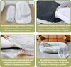 A collage of four images showing the assembly and use of a pet bed. Produktbild-Vorschau