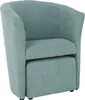 A teal upholstered armchair with an integrated footrest, isolated on a white background. Podgląd zdjęcia produktu