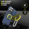 A blue phone case with a magnetic ring stand is shown attached to a car mount in a car interior. Voir les images du produit