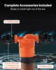 A close-up view of an orange water pump with accessories laid out around it, against a dark background with blue light effects. Podgląd zdjęcia produktu