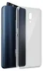 A transparent phone case is shown next to a dark blue smartphone. Podgląd zdjęcia produktu