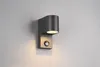 A modern gray wall-mounted light fixture with a motion sensor. Produktbild-Vorschau