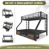 A black metal bunk bed with wooden drawer fronts, shown from multiple angles and a large front view. Podgląd zdjęcia produktu