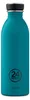 A teal colored water bottle with a black cap and silver accents. Voir les images du produit