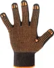 A black glove with orange grip dots is shown against a white background. Produktbild-Vorschau