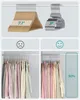 Collage showing different types of hangers and how they fit in a closet. Produktbild-Vorschau