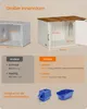 Comparison of two cat litter box enclosures, showing dimensions and features, with two cat litter boxes at the bottom. Produktbild-Vorschau