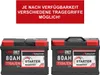 Two car batteries are shown side-by-side against a white background, with a red banner at the top containing German text. Produktbild-Vorschau