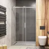 A modern bathroom with a shower enclosure, toilet, and wooden wall paneling. Produktbild-Vorschau