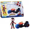 A toy Spidey and His Amazing Friends Miles Morales motorcycle with a figure, shown in its packaging and also displayed separately. Náhľad obrázku produktu