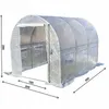 A white greenhouse with dimensions indicated by arrows and numbers. Produktbild-Vorschau