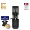 A black Kuvings slow juicer is shown with accompanying accessories and marketing badges. Produktbild-Vorschau