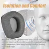 A close-up of a headphone earcup next to a mannequin's head, with text overlay. Produktbild-Vorschau