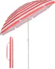 A red and white striped beach umbrella and its carrying case are shown against a white background. Produktbild-Vorschau