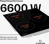 A black induction hob with four cooking zones, displaying power information and branding. Text below describes its efficiency. Podgląd zdjęcia produktu