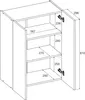 A technical drawing of a white cabinet with dimensions indicated. Produktbild-Vorschau