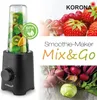A collage image promoting a Korona Smoothie Maker, featuring the product, various fruits and vegetables, and text. Produktbild-Vorschau