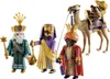 Three Playmobil figures dressed as the Three Wise Men, along with a camel carrying gifts, are displayed against a white background. Náhled obrázku produktu