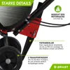Close-up view of a garden tiller's features with descriptive text. Produktbild-Vorschau