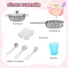 A collage of toy kitchen accessories with German labels. Produktbild-Vorschau