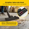 A vacuum cleaner head is shown cleaning up debris on a floor, with a close-up inset of the vacuum's internal mechanism. Anteprima dell’immagine prodotto