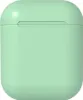 A close-up, front-facing view of a closed mint green wireless earbud charging case. Produktbild-Vorschau