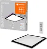 A product box for a smart LED panel light, with the panel and remote control shown separately. Produktbild-Vorschau