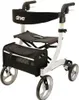 A white and black rollator walker with a seat and storage bag, shown against a white background. Produktbild-Vorschau