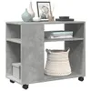 A vidaXL side table with wheels, in concrete gray, is displayed on a white background. Decorative items like vases, a framed picture, and a basket are placed on and inside the table. Produktbild-Vorschau