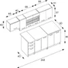 A diagram showing a kitchen set with dimensions. Produktbild-Vorschau