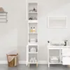 A white bathroom cabinet with shelves and a door, next to a sink and vanity. Náhled obrázku produktu