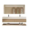 A bathroom vanity set with a double sink, mirror, and shelf. Produktbild-Vorschau