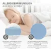 A child sleeping on a bed, with close-up insets showing mattress material and texture. Produktbild-Vorschau
