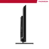 Side view of a black flat-screen television on a stand, against a white background. Produktbild-Vorschau
