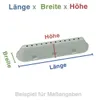 A diagram showing a washing machine drum fin with labels indicating length, width, and height. Produktbild-Vorschau