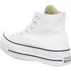 A white Converse Chuck Taylor All Star high-top sneaker with a platform sole, shown from a side-rear angle on a white background. Voir les images du produit