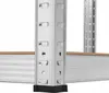 Close-up view of the corner of a metal shelving unit with wooden shelves. Produktbild-Vorschau