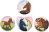 A collage of five round and heart-shaped plates, each featuring a different illustration of horses. Produktbild-Vorschau