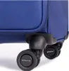 A close-up view of the wheels and bottom corner of a blue suitcase. Anteprima dell’immagine prodotto