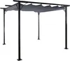 A gray pergola with a retractable canopy, shown from the front on a white background. Náhled obrázku produktu