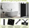 A bathroom scene with a bathtub and a room divider, along with close-up detail shots of the room divider's features. Náhľad obrázku produktu
