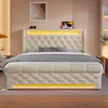 A beige upholstered bed with LED lighting in a bedroom setting. Anteprima dell’immagine prodotto