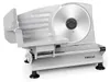 A silver electric slicer is shown from a side angle on a white background. Produktbild-Vorschau