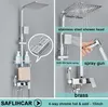 Collage of images showing a shower fixture with various components and features. Produktbild-Vorschau
